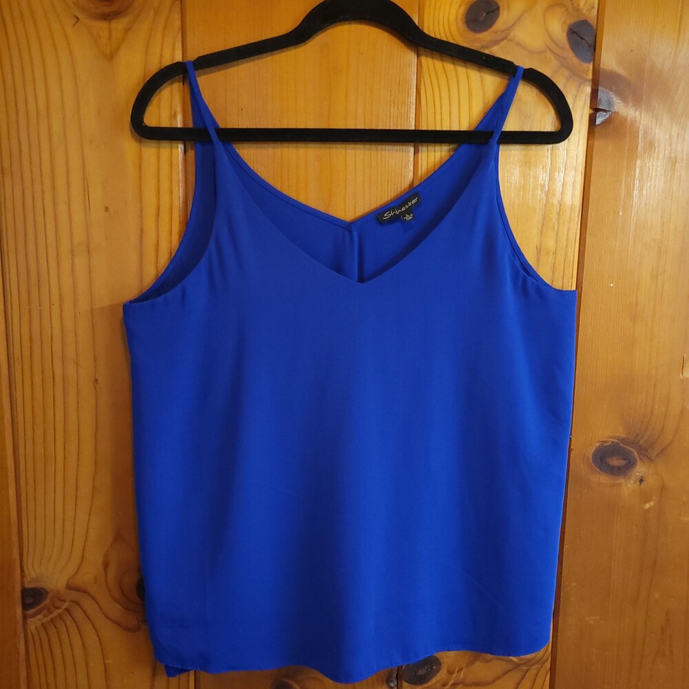 Shinestar Large Blue Sleeveless V-Neck Tank Top